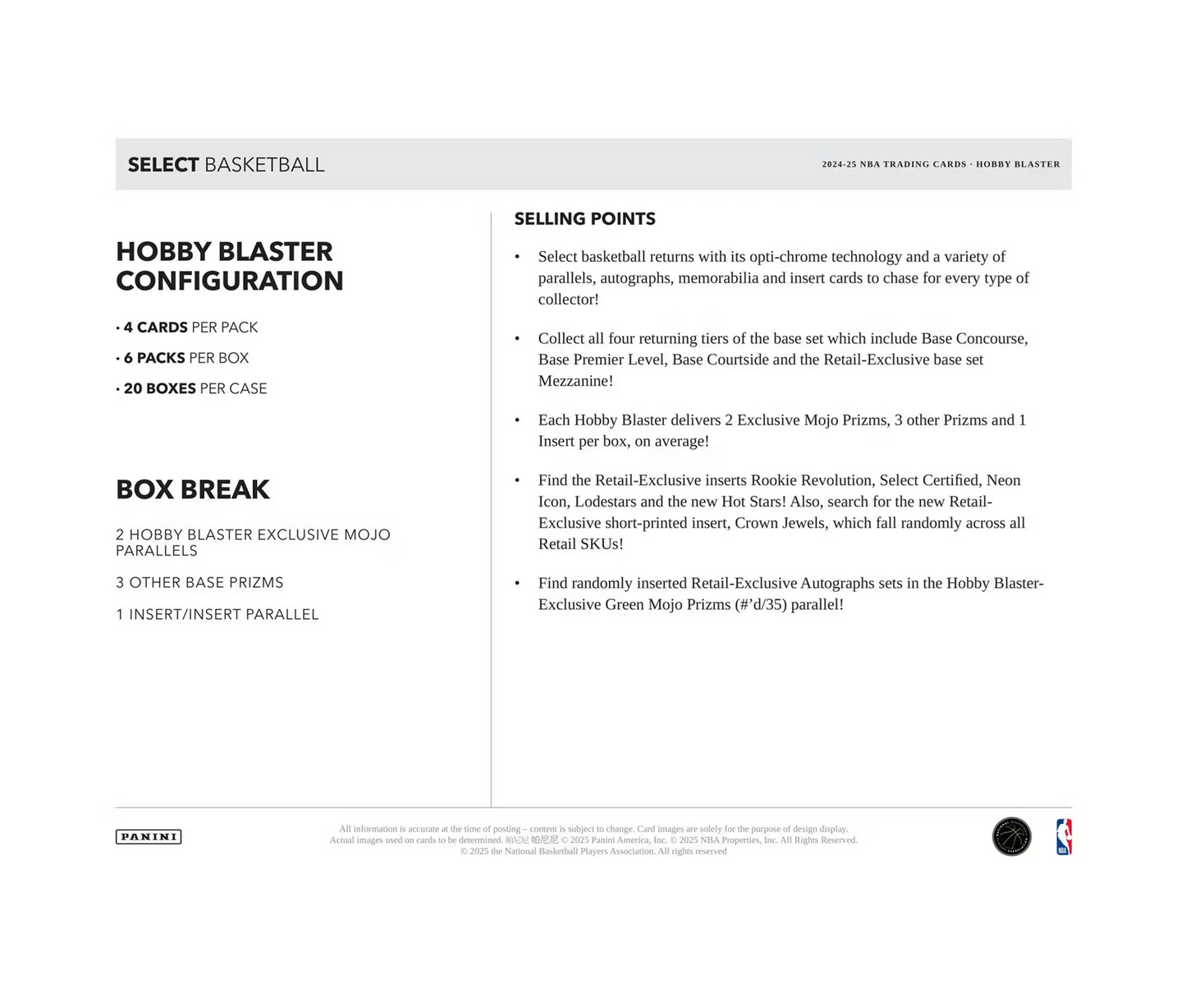 2024-25 Panini Select Basketball Hobby Blaster 20-Box Case