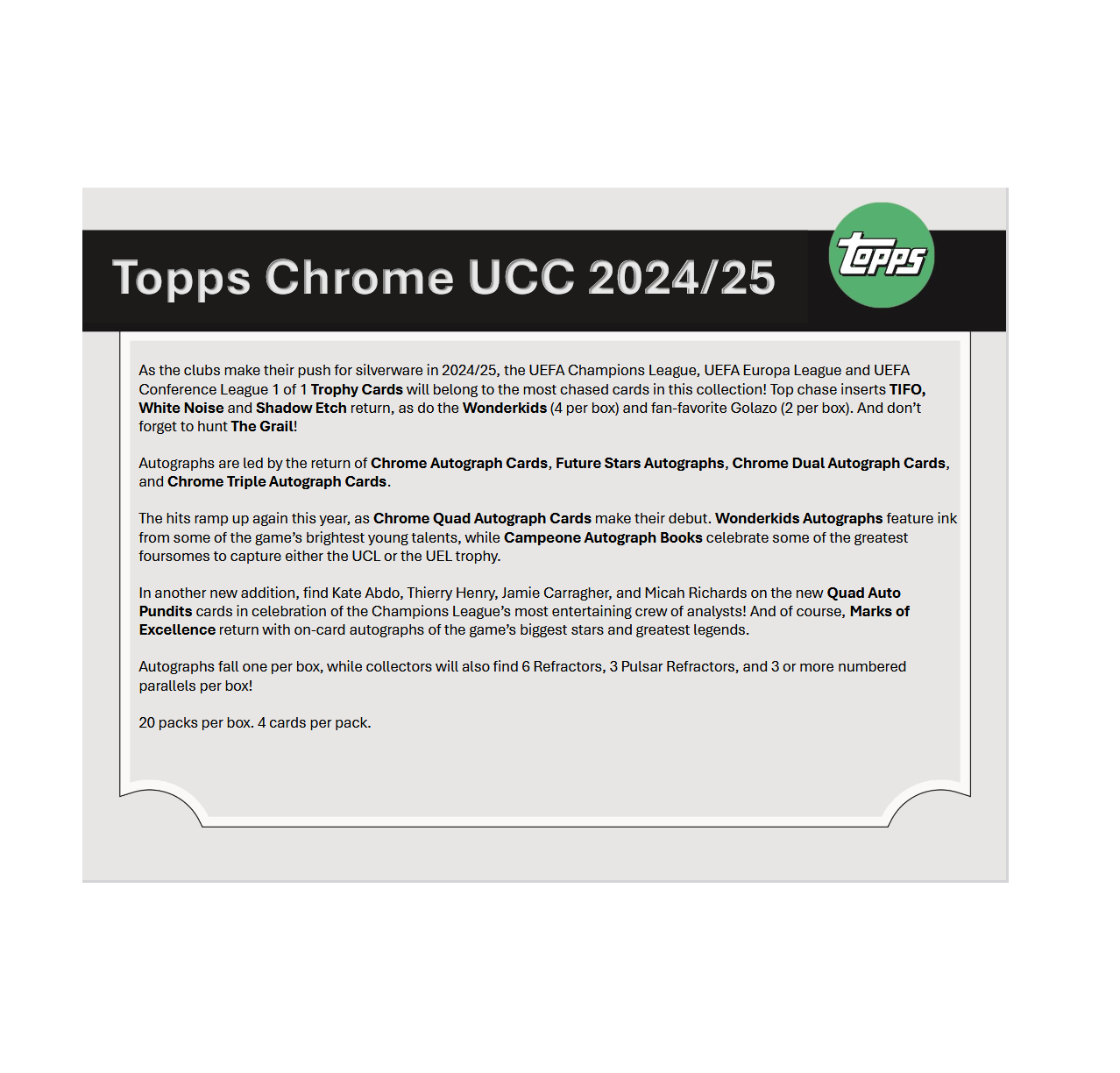2024-25 Topps Chrome UEFA Club Competitions Soccer Jumbo Hobby Box