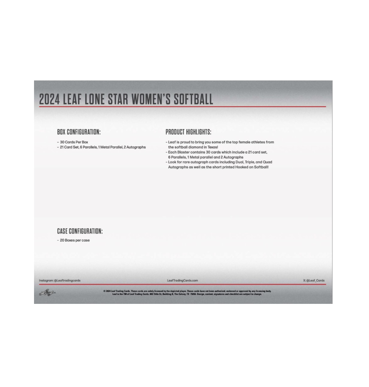 2024 Leaf Lone Star Women's Softball Blaster Box