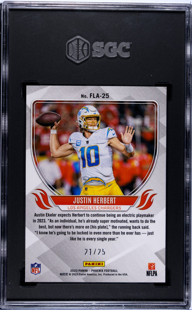 2023 Panini Phoenix Justin Herbert #FLA-25 Flame Throwers Green SGC 10