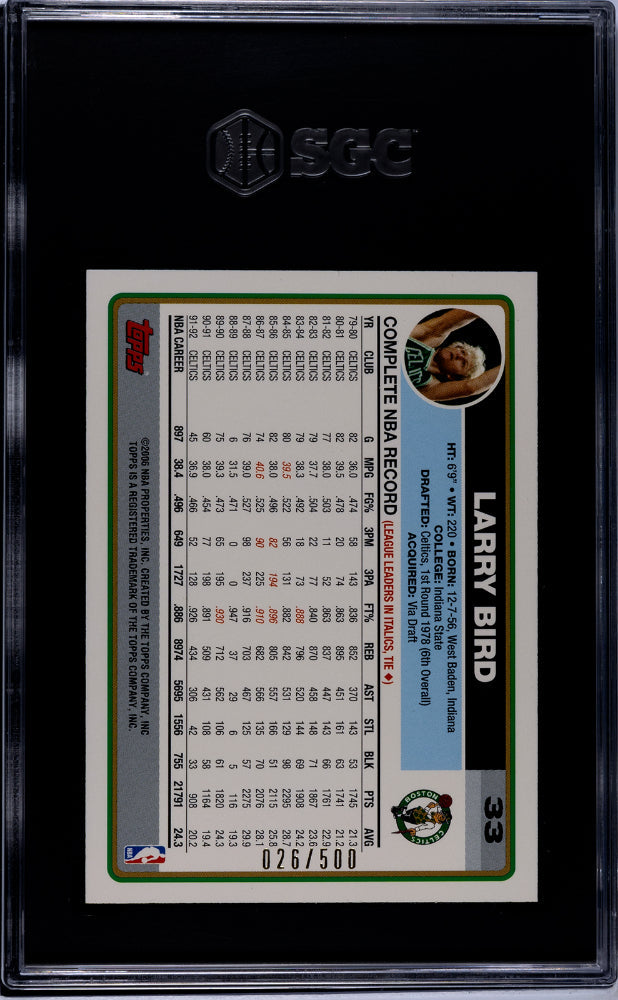 2006 Topps Larry Bird #33 3 PT Shootout Low Angle Gold SGC 9