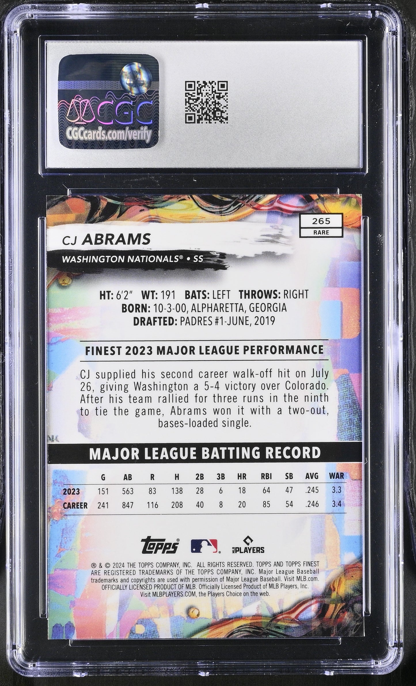 2024 Topps Finest CJ Abrams #265 Checkerboard Refractor CGC 10