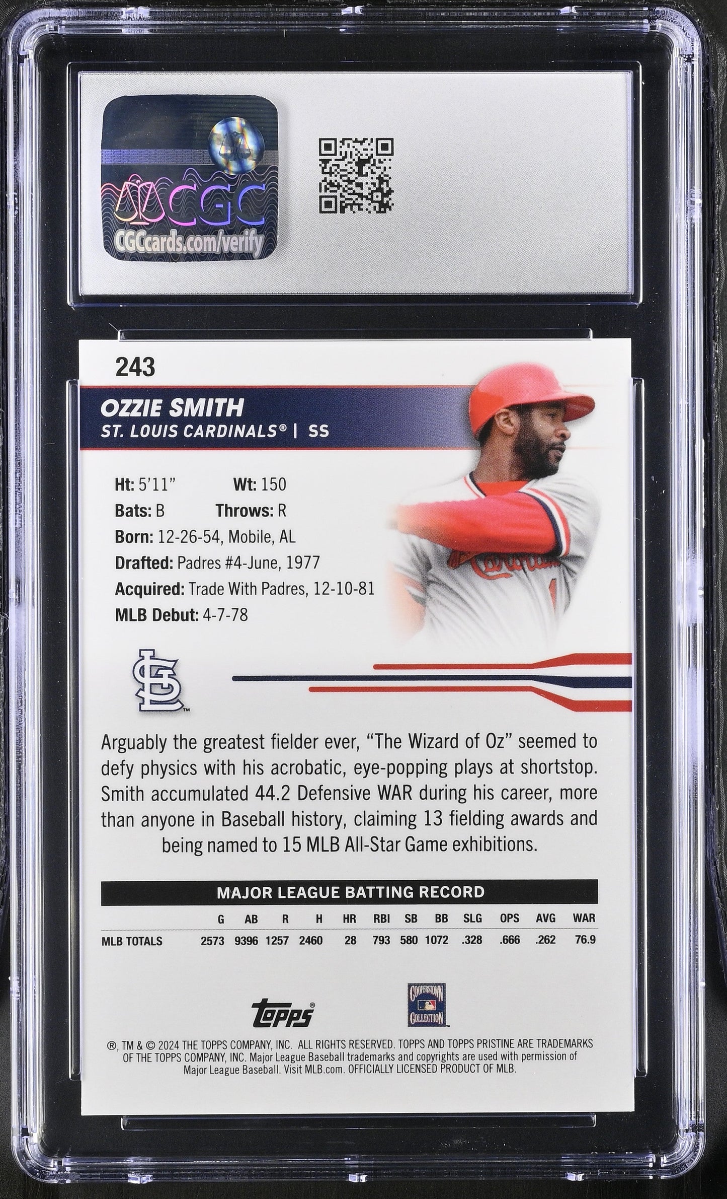 2024 Topps Pristine Ozzie Smith #243 Green Refractor CGC 10