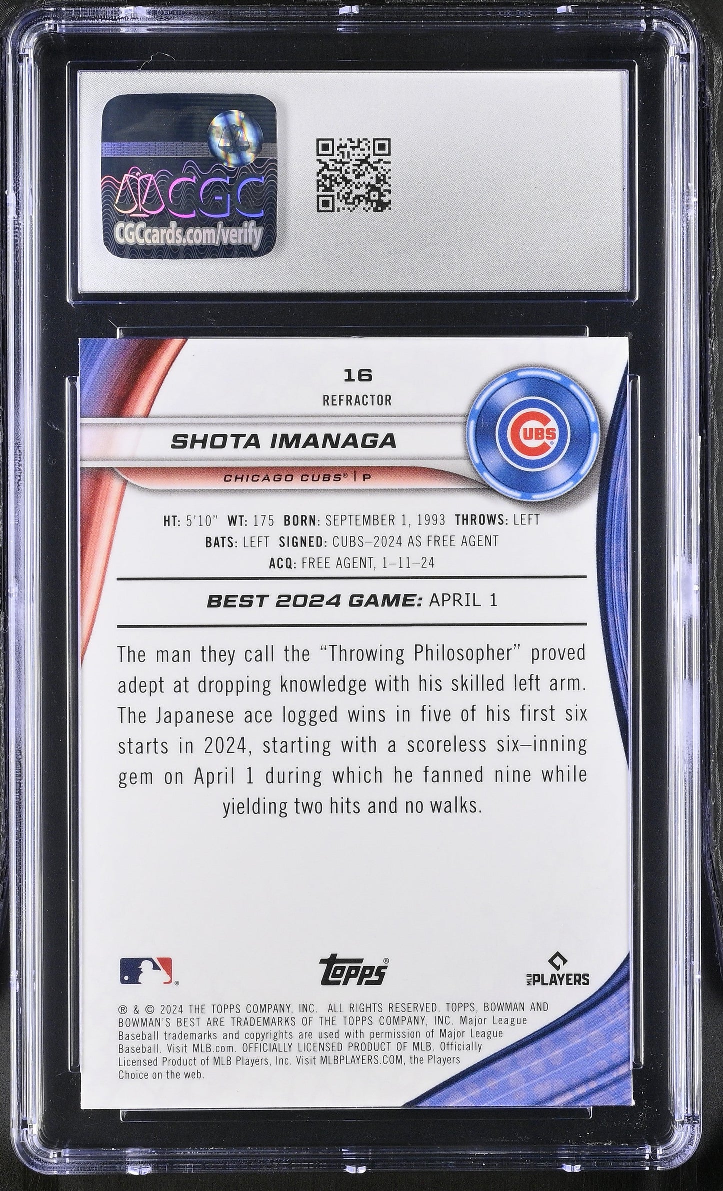 2024 Best Shota Imanaga #16 Refractor CGC 10