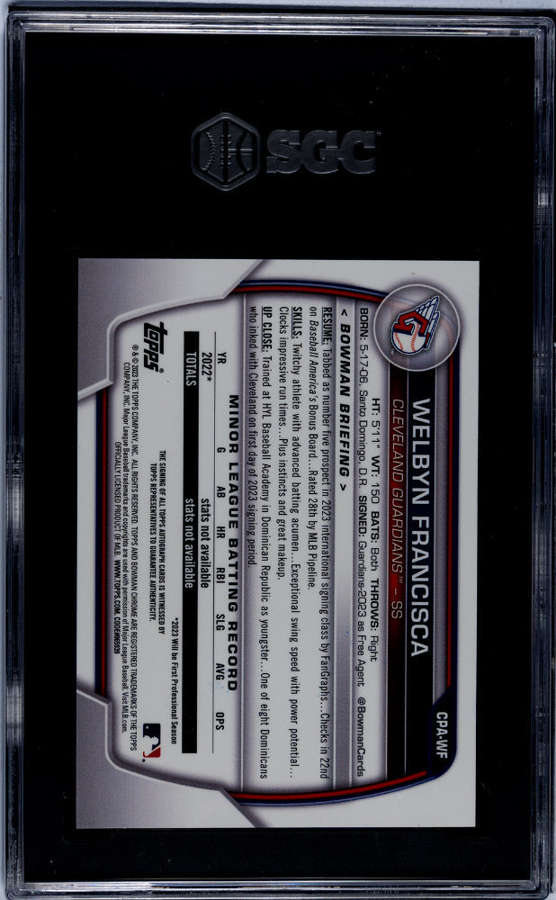 2023 Bowman Chrome Welbyn Francisca #CPA-WF Prospect Autograph SGC 8.5 Auto 10