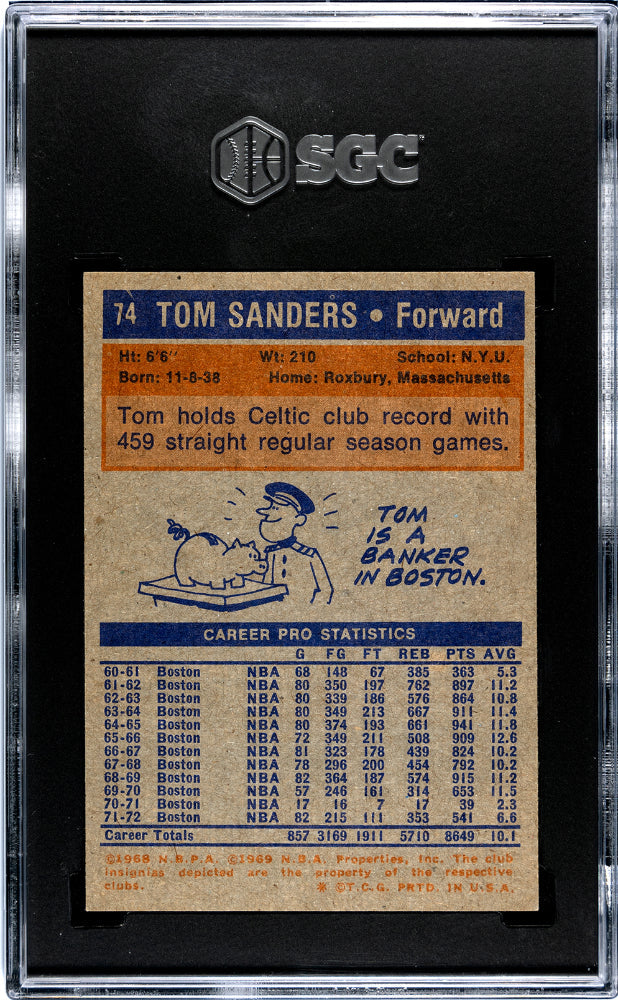 1972 Topps Tom Sanders #74 SGC 9.5