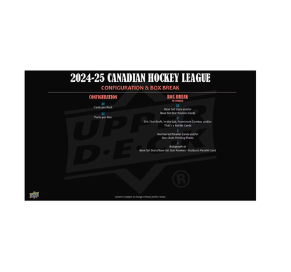 2024-25 Upper Deck CHL Hockey Hobby 20-Box Case