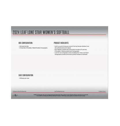 2024 Leaf Lone Star Women's Softball Blaster 20-Box Case