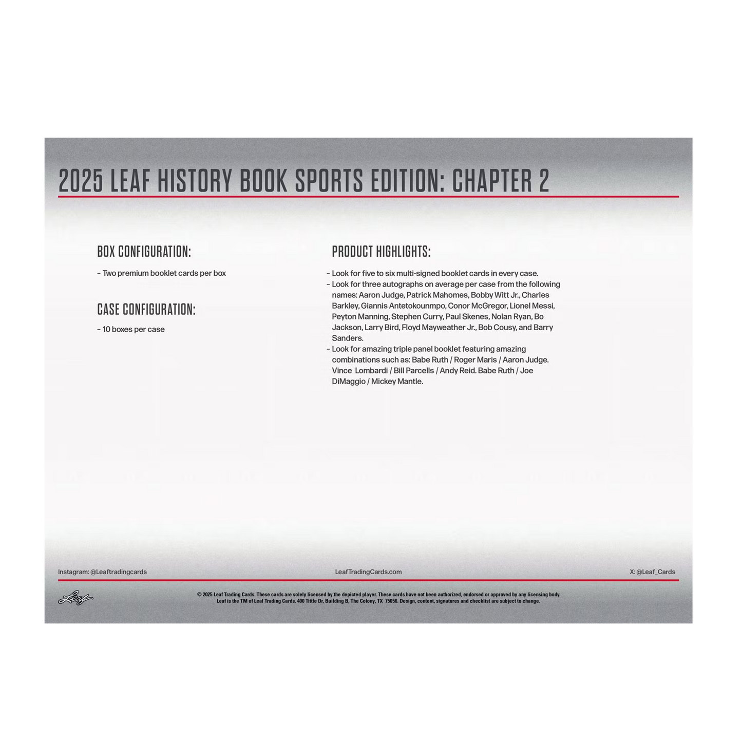 2025 Leaf History Book Sports Edition Chapter 2 Box