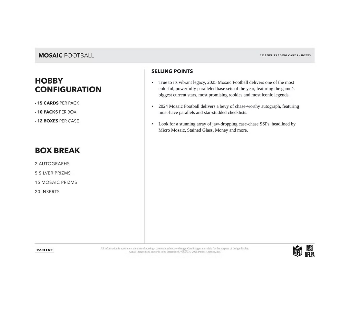 2025 Panini Mosaic Football Hobby 12-Box Case