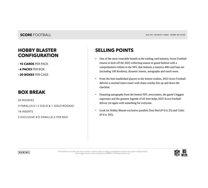 2025 Panini Score Football Hobby Blaster Box