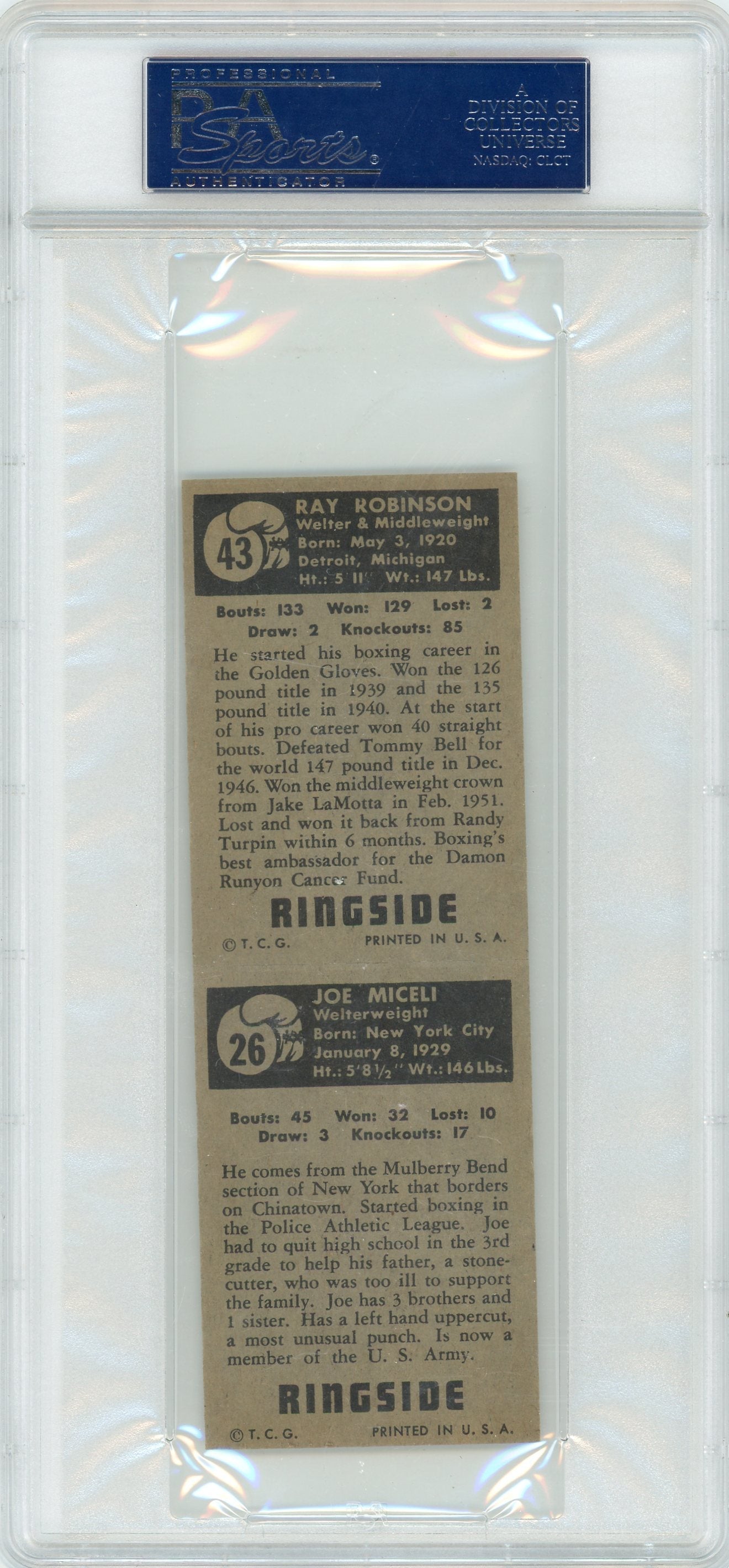 1951 Topps Ringside Ray Robinson-43 Joe Miceli 26 PSA 6