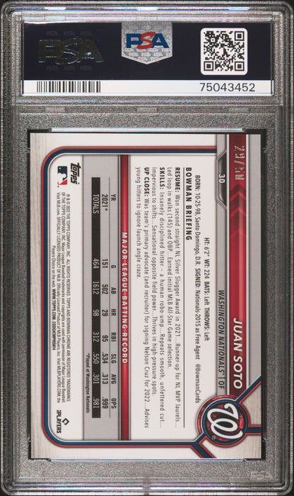 2022 Bowman Chrome Juan Soto #30 Gold Refractor PSA 10