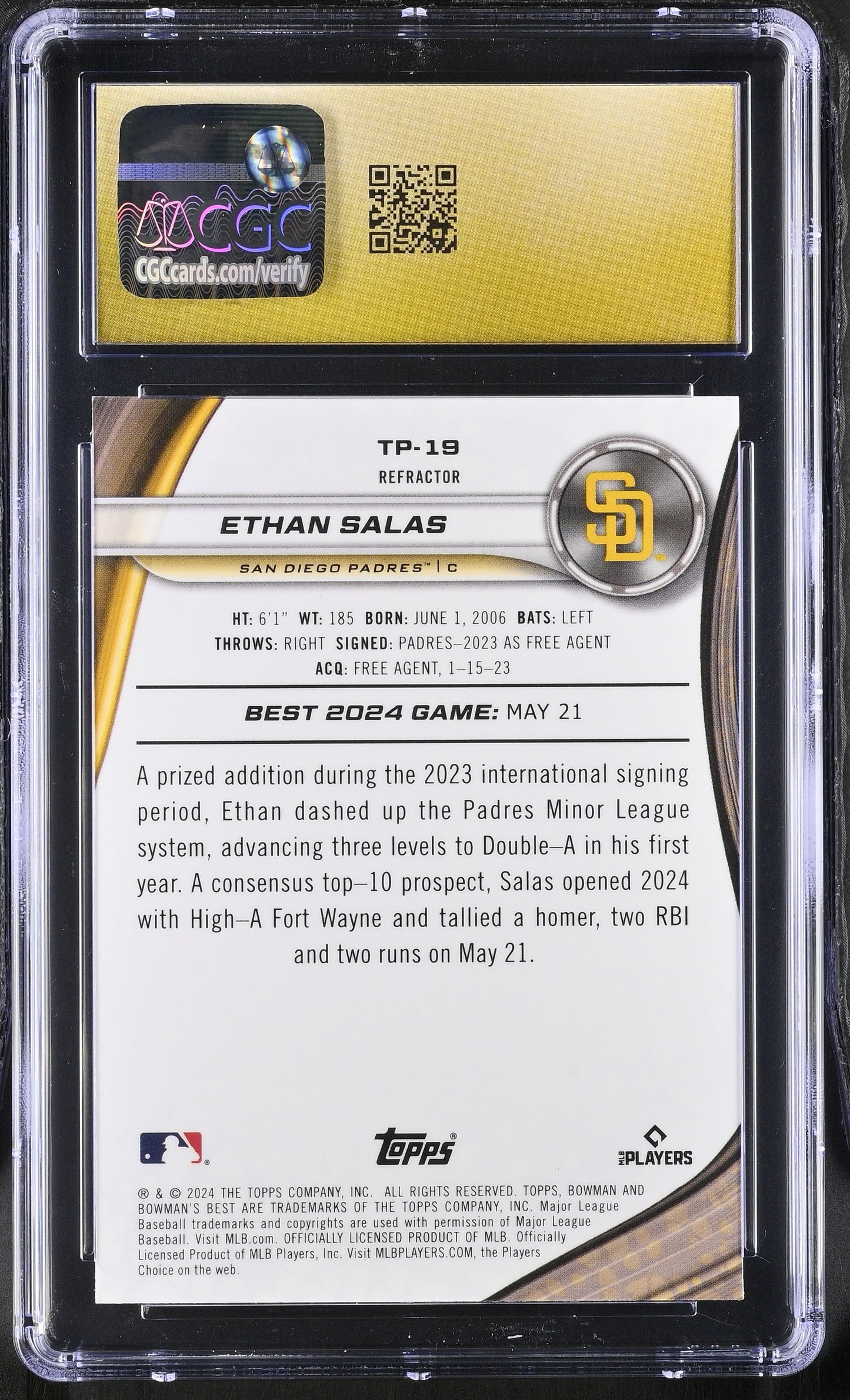 2024 Best Ethan Salas #TP-19 Refractor Top Prospects CGC 10