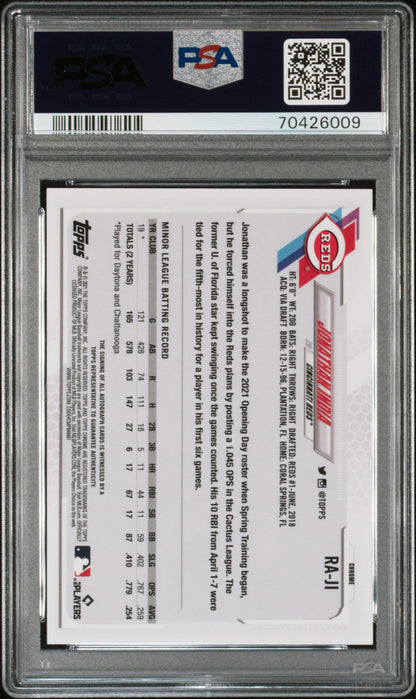 2021 Topps Chrome Sapphire RC Auto Jonathan India #JI. Ed. RKE. PSA 10 Auto 10