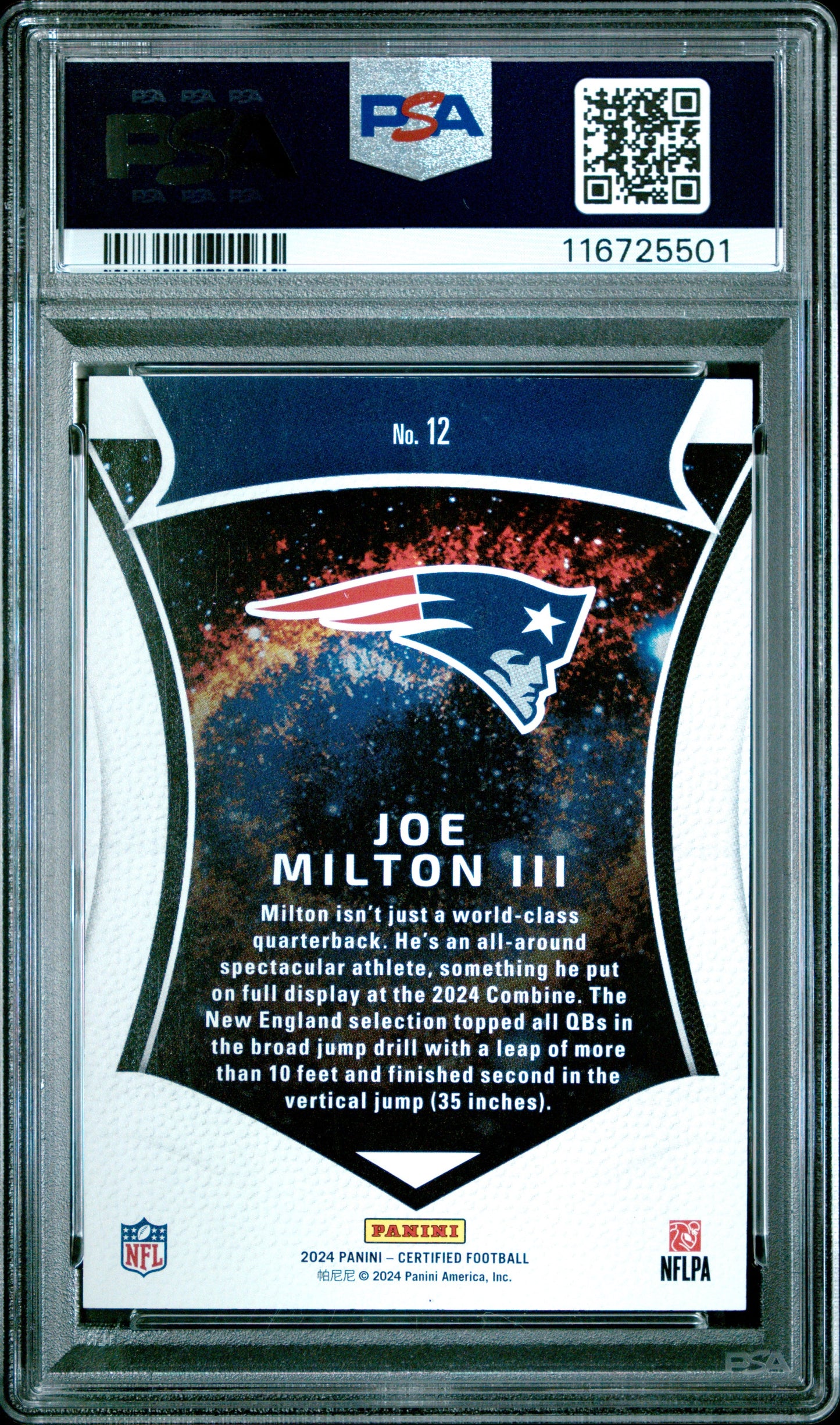 2024 Panini Certified Certified Rookies Joe Milton III #12 Red 56/99 PSA 10
