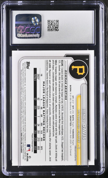 2024 Bowman Chrome Sapphire Henry Davis #7 Orange CGC 10