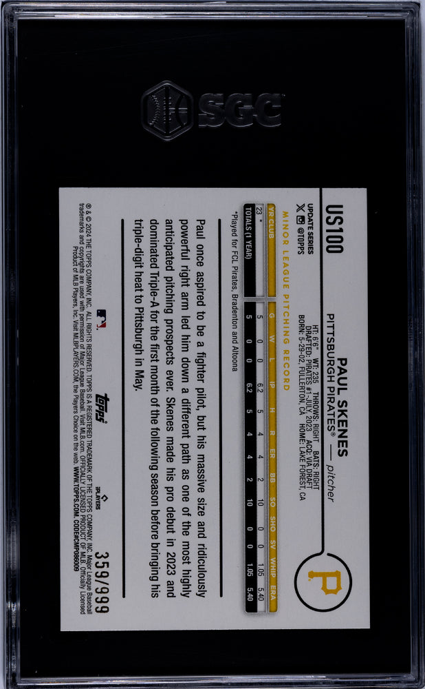 2024 Topps Update Paul Skenes #US100 Blue Foilboard SGC 10