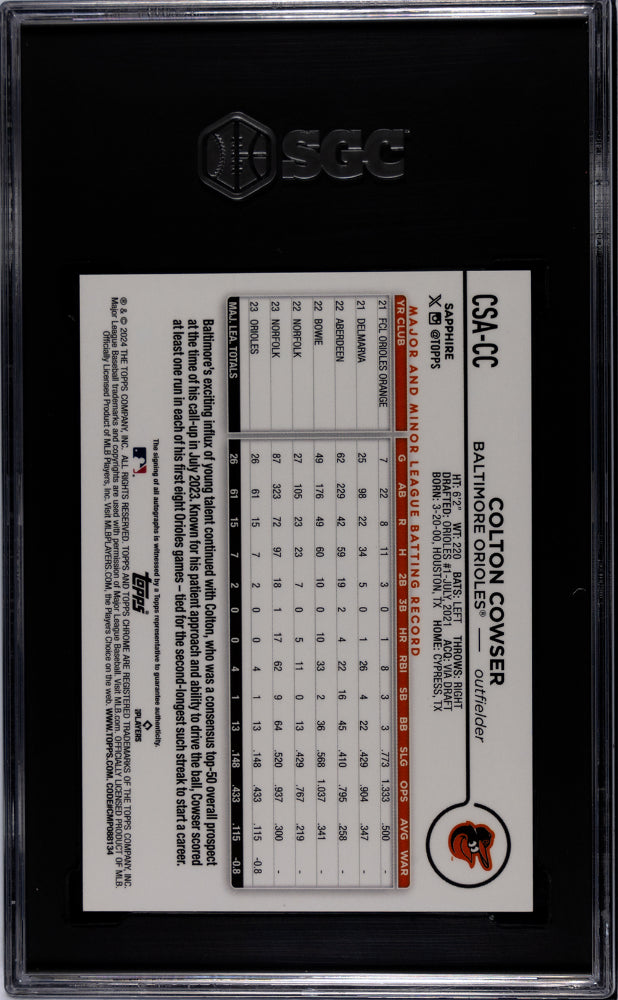 2024 Topps Chrome Sapphire Colton Cowser #CSA-CC Autograph Green SGC 9.5 Auto 10