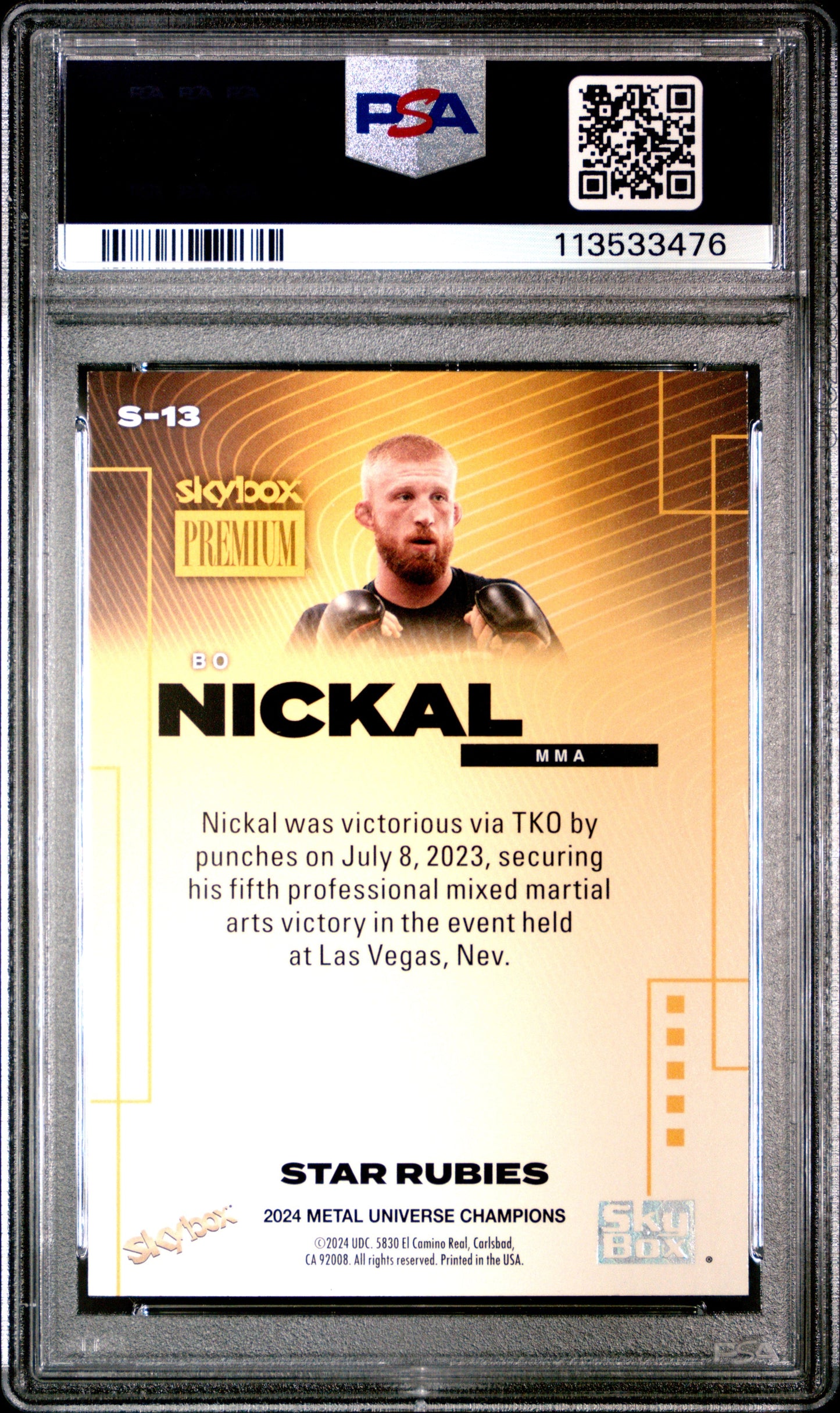 2024 Skybox Metal Universe Champions Skybox Premium Bo Nickal #S13 Star Rubies PSA 9