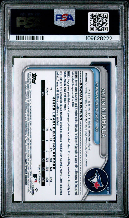 2024 Bowman Chrome Sapphire Prospects Arjun Nimmala #199 Gold 44/50 PSA 10