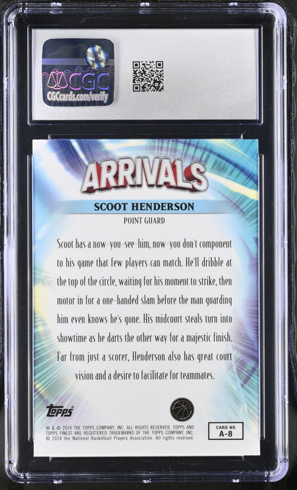 2023-24 Topps Finest Scoot Henderson #A-8 Checkerboard Refractor Arrivals CGC 10