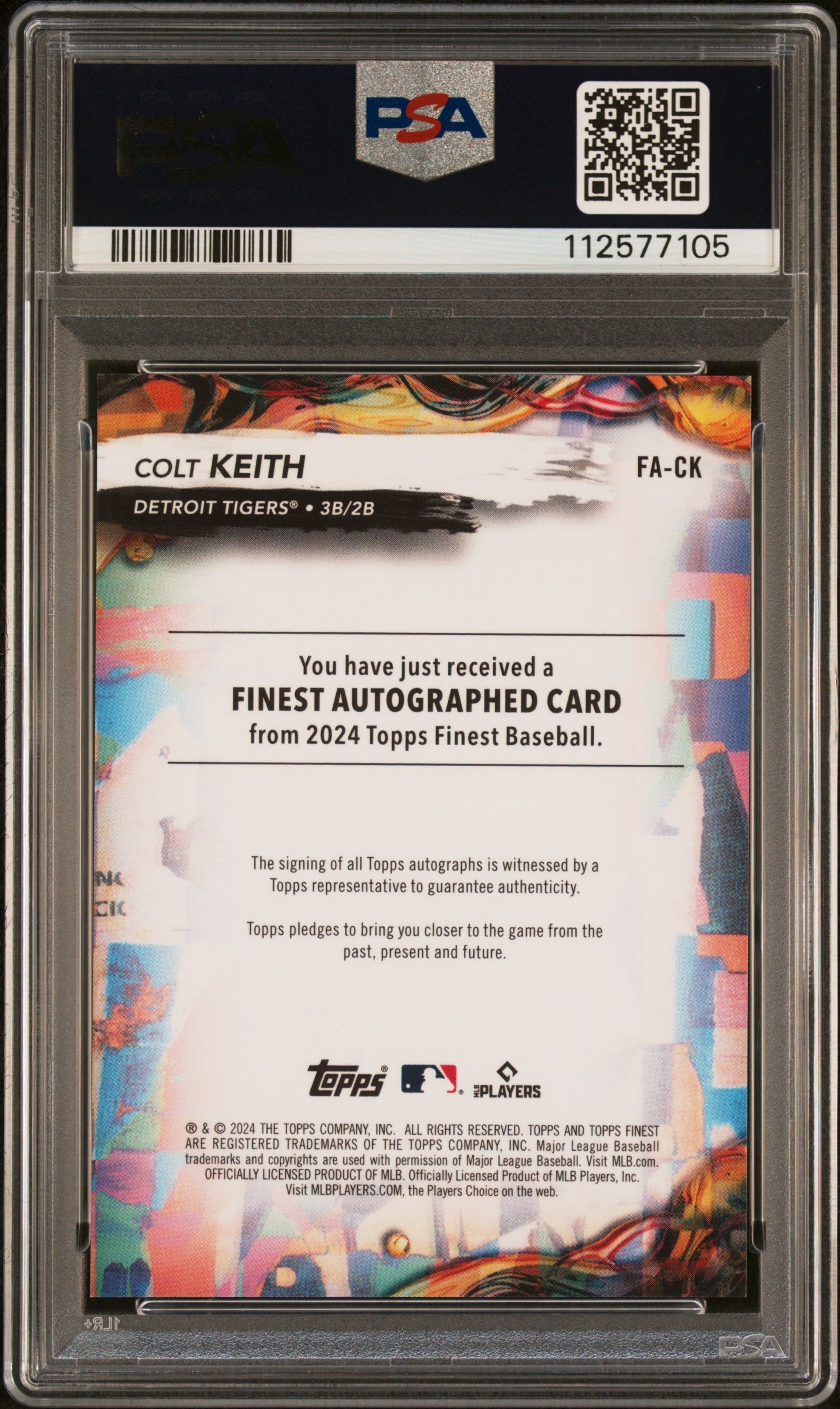 2024 Topps Finest Auto Colt Keith #FACK Purple Refractor 064/125 PSA 10 Auto 10