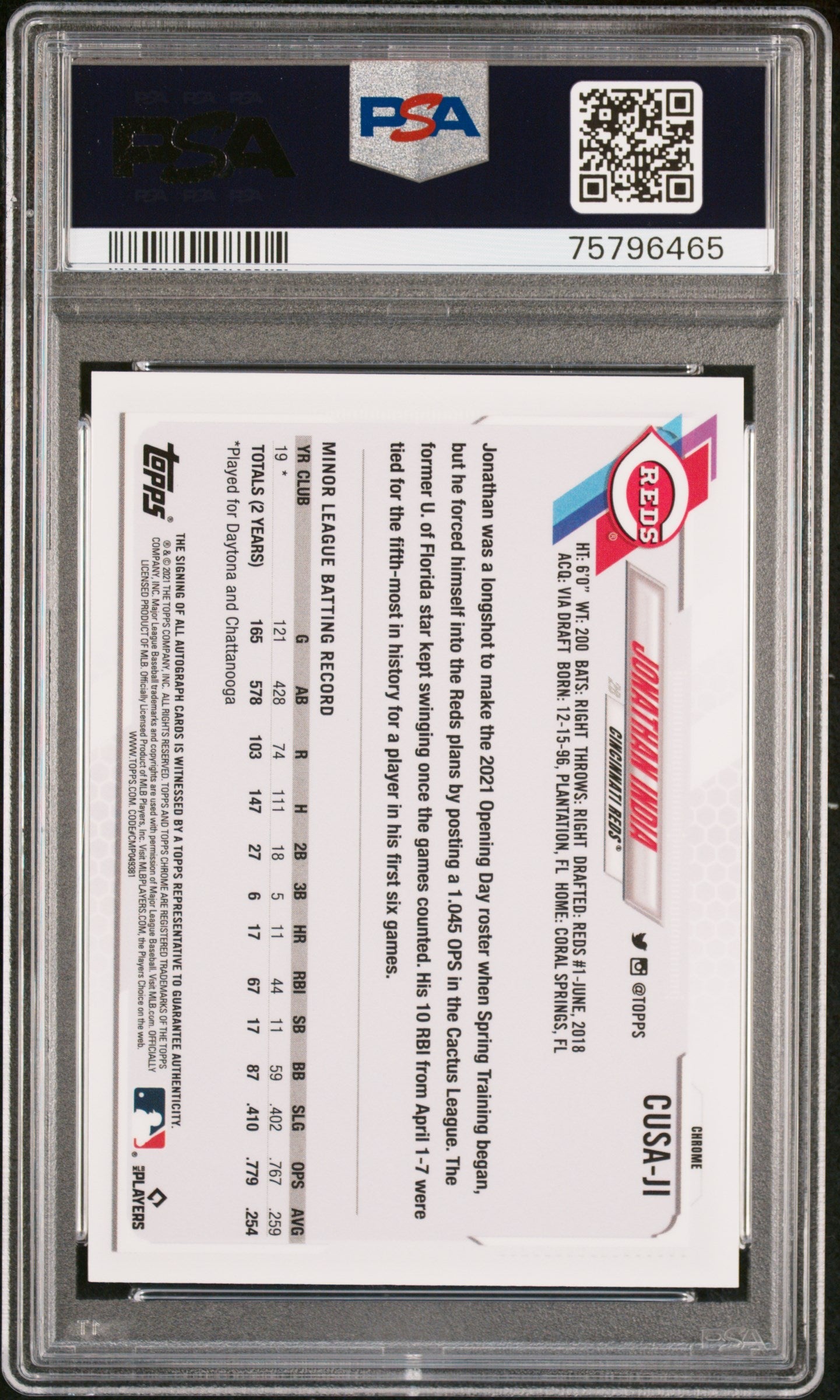 2021 Topps Chrome Update Autographs Jonathan India #JI / PSA 10