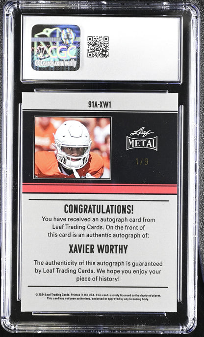 2024 Leaf Metal Xavier Worthy #91A-XW1 Prismatic Fire '91 Leaf Autographs CGC 10