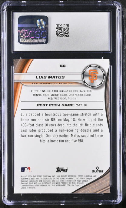 2024 Best Luis Matos #58 Mini-Diamond Refractor CGC 10