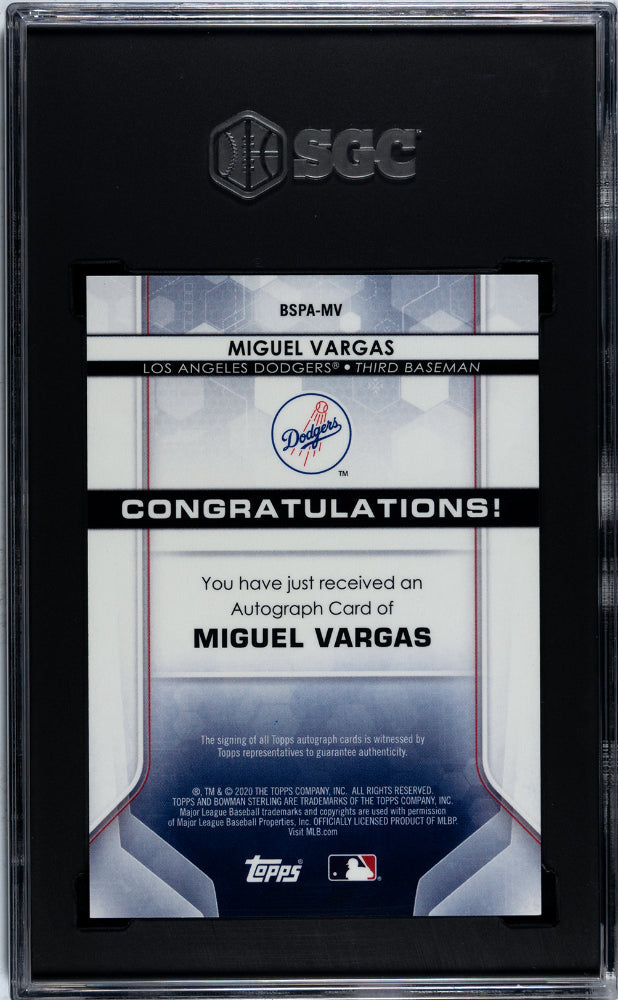 2020 Bowman Sterling Miguel Vargas #BSPA-MV Prospect Autograph Blue Refractor SGC 10 Auto 10
