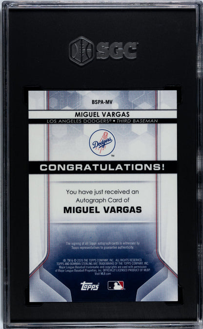 2020 Bowman Sterling Miguel Vargas #BSPA-MV Prospect Autograph Blue Refractor SGC 10 Auto 10