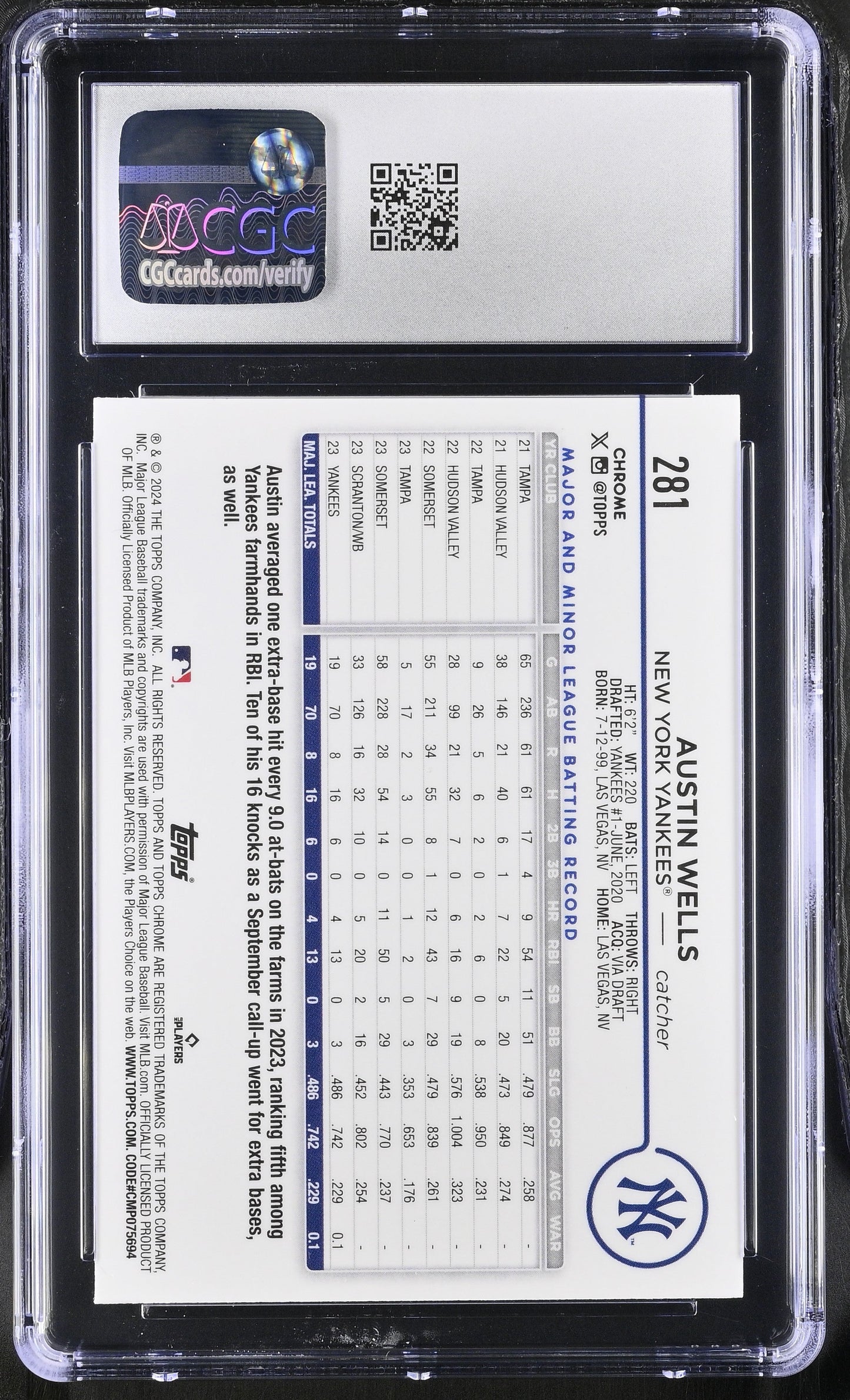 2024 Topps Chrome Austin Wells #281 Prism Refractor CGC 10