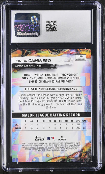 2024 Topps Finest Junior Caminero #198 Sky Blue Refractor CGC 10