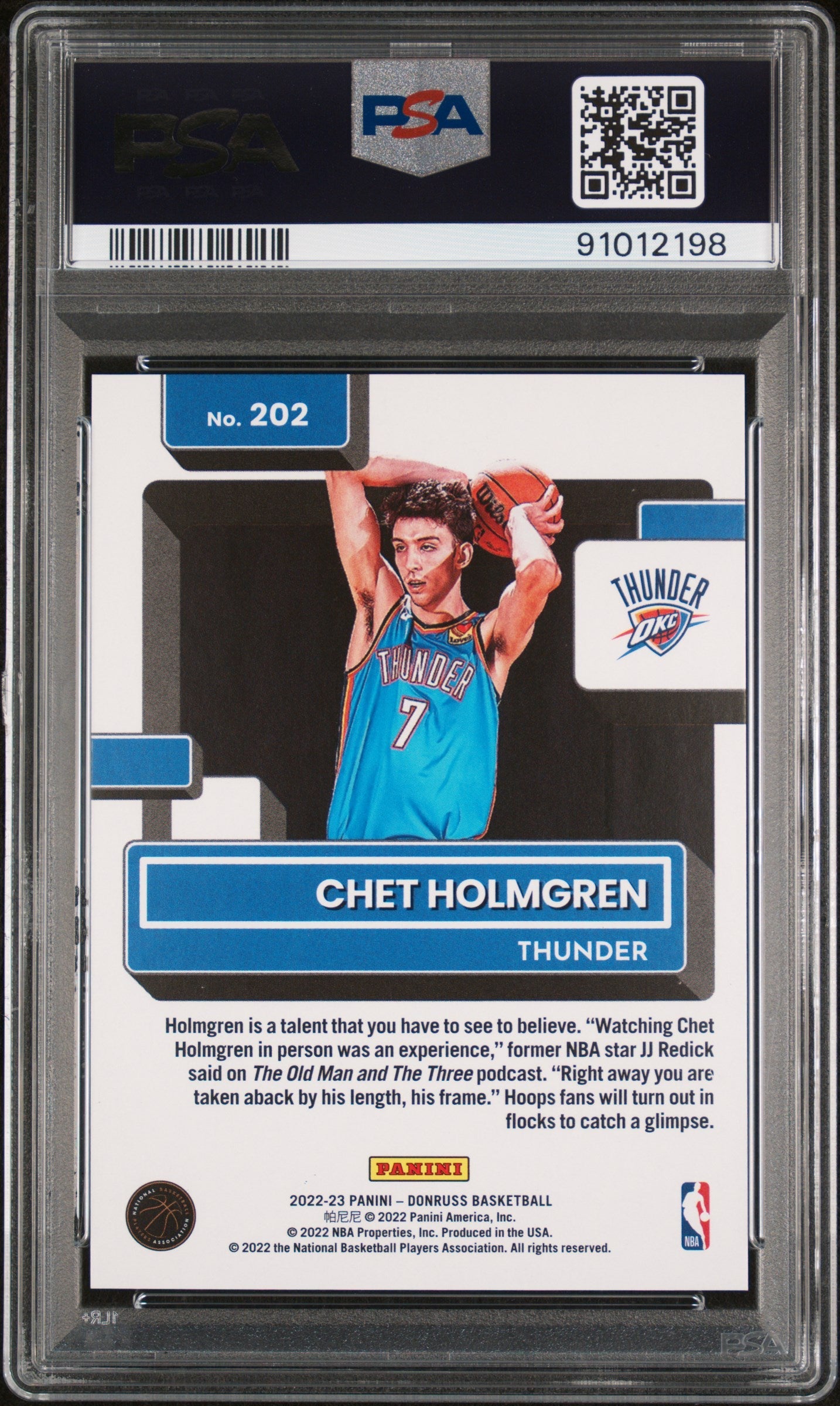 2022 Panini Donruss Chet Holmgren #202 Light Blue Holo Laser 23/25 PSA 10