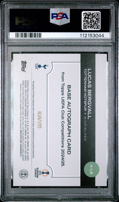 2024-25 Topps UEFA Club Competitions Auto Lucas Bergvall #ALB Green Foil PSA 10