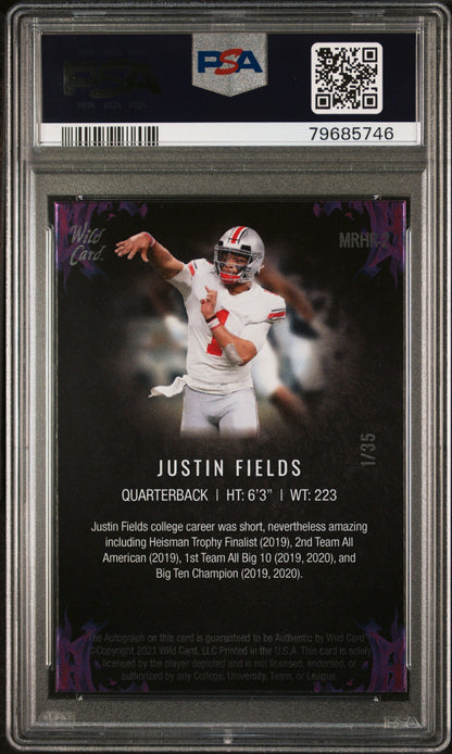 2021 Wild Card Matte Black- Red Hot RC Auto Justin Fields #MRHR2 Purple PSA 9