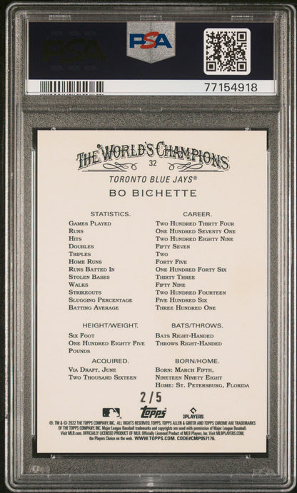 2022 Topps Allen & Ginter Chrome Bo Bichette #32 Red Refractor PSA 10