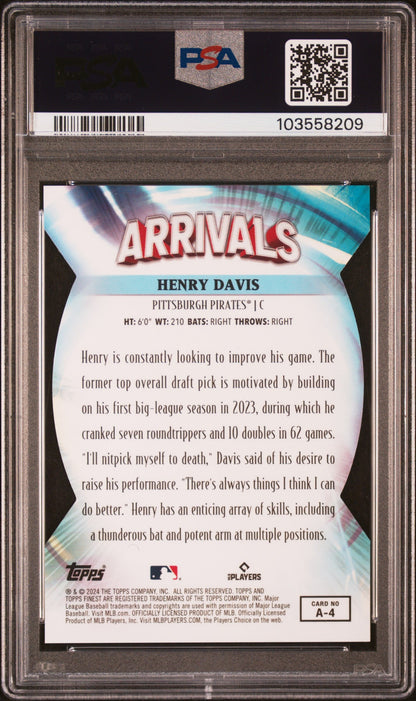 2024 Topps Finest Arrivals Henry Davis #A4 Black Refractor 02/10 PSA 9