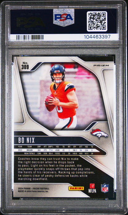 2024 Panini Prizm Bo Nix #309 Silver Special Art Rare PSA 9