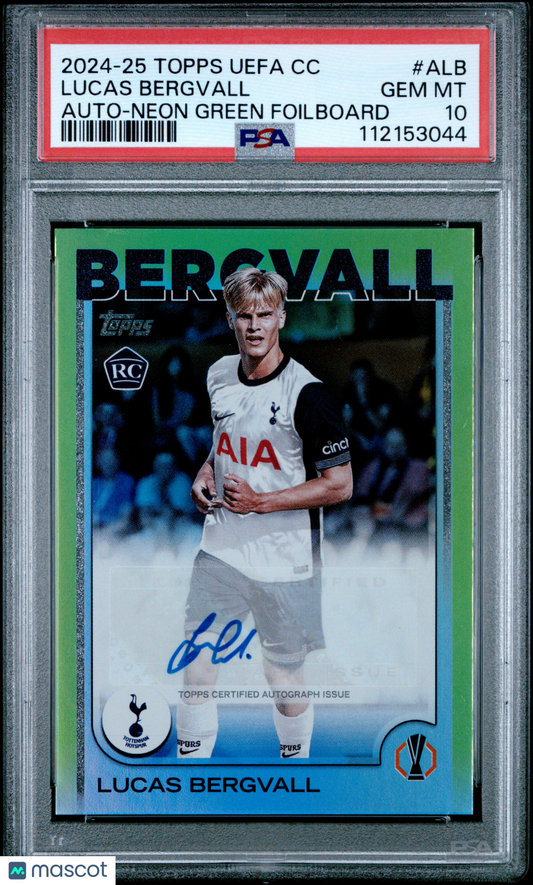 2024-25 Topps UEFA Club Competitions Auto Lucas Bergvall #ALB Green Foil PSA 10