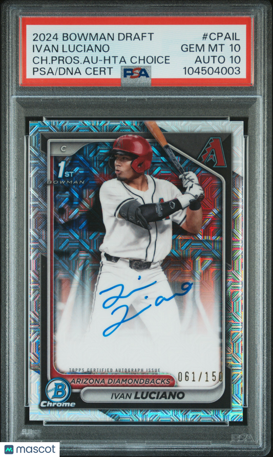2024 Bowman Draft Chrome Prospect Autographs Ivan Luciano #CPAIL 061/150 PSA 10