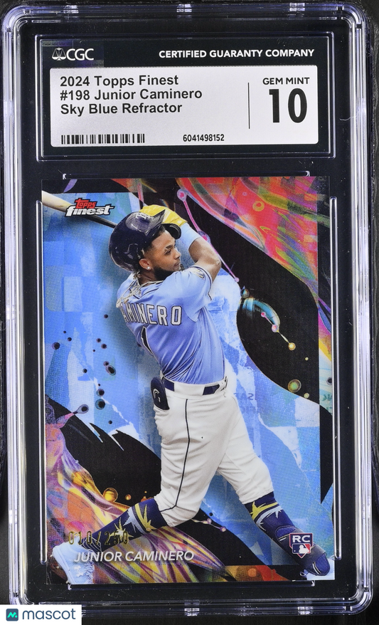 2024 Topps Finest Junior Caminero #198 Sky Blue Refractor CGC 10