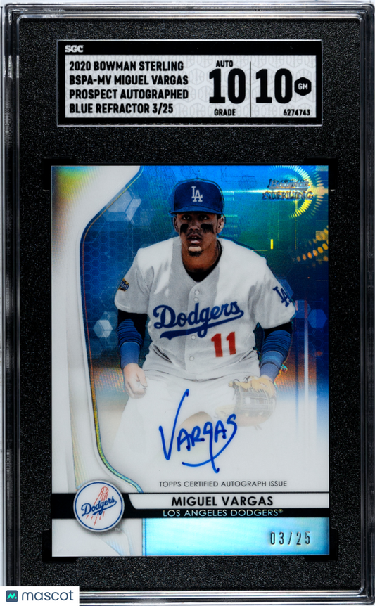 2020 Bowman Sterling Miguel Vargas #BSPA-MV Prospect Autograph Blue Refractor SGC 10 Auto 10