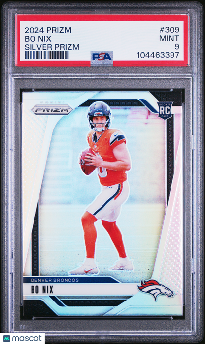 2024 Panini Prizm Bo Nix #309 Silver Special Art Rare PSA 9