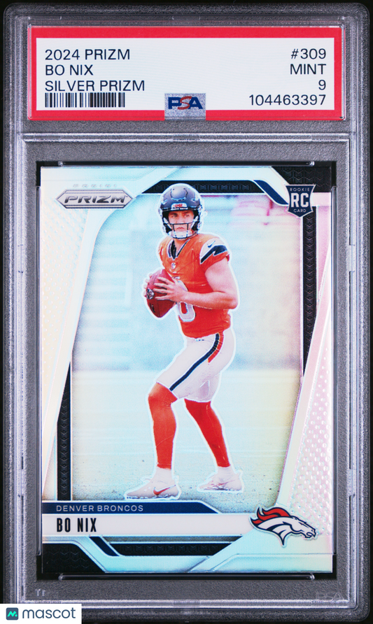 2024 Panini Prizm Bo Nix #309 Silver Special Art Rare PSA 9