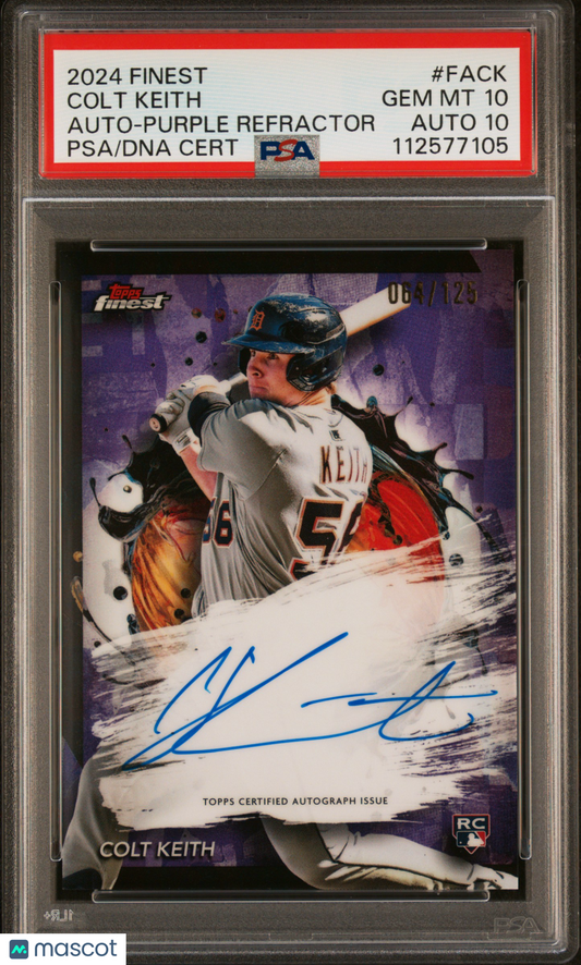 2024 Topps Finest Auto Colt Keith #FACK Purple Refractor 064/125 PSA 10 Auto 10