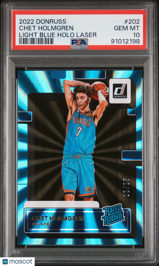 2022 Panini Donruss Chet Holmgren #202 Light Blue Holo Laser 23/25 PSA 10