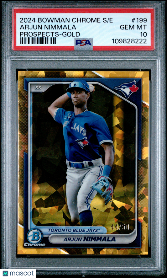 2024 Bowman Chrome Sapphire Prospects Arjun Nimmala #199 Gold 44/50 PSA 10